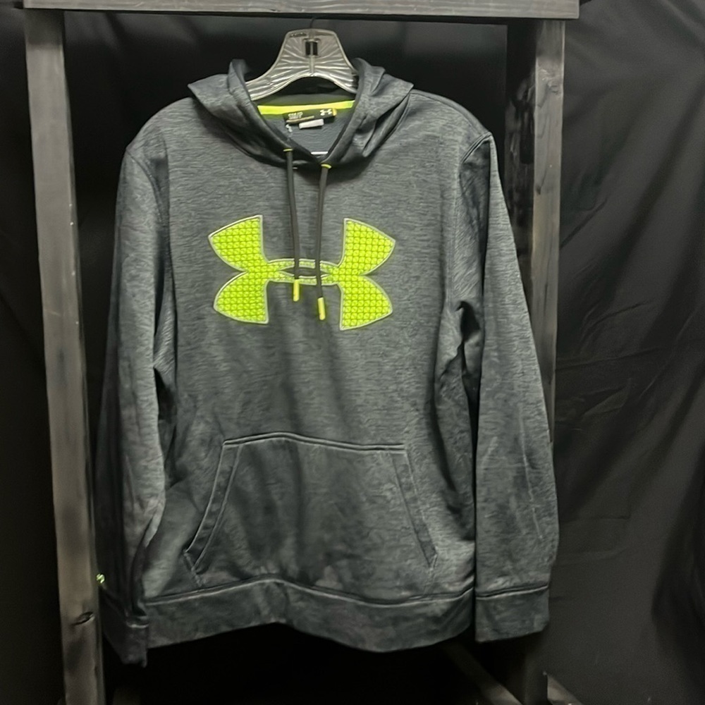 Under Armour- dark gray and black heathered hoodie with neon UA logo - Picture 1 of 4